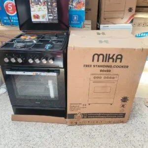 Mika 60cm Standing Cooker – 3 Gas Pool Burners + 1 Rapid Hot Plate | Full Black | Electric Oven with Grill
