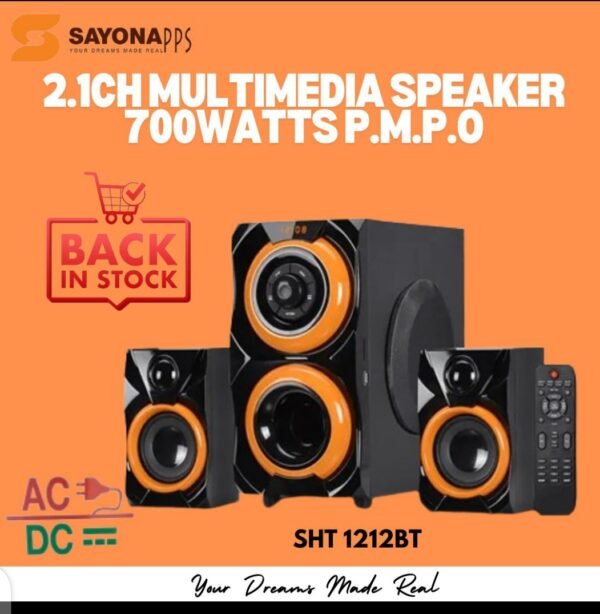 Sayona SHT-1212BT 2.1CH Subwoofer – AC/DC, Bluetooth, FM, USB, SD | Powerful Bass