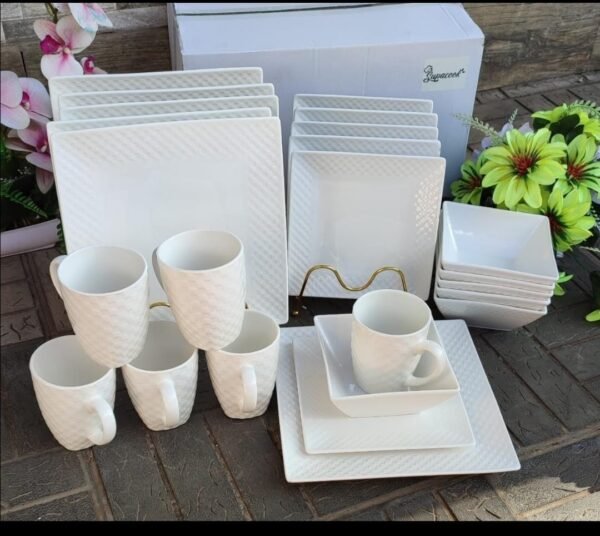 24-Piece White Square Dinner Set