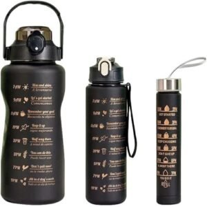3-in-1 Motivational Time Marker Water Bottle – BPA-Free with Silicone Grip,2000ml,900ml,400ml
