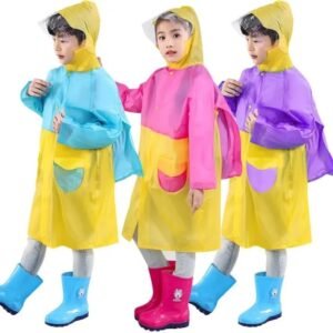 Light PVC Kids Hooded Schoolbag Raincoat