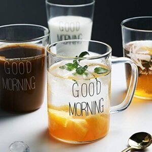 Borosilicate Good Morning Printed Glass Mug with Handle – 400ML, 2Pcs Set